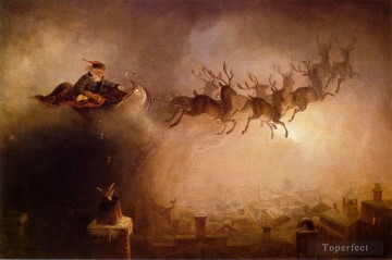 子供向け Painting - サンタクロースが夜にトナカイそりに乗ってクリスマスプレゼントを届ける ウィリアム・ホルブルック・ビアード